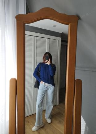 Темно синій джемпер, светр у косичку2 фото
