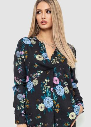Блуза з квітковим принтом, колір чорний, 244r7001