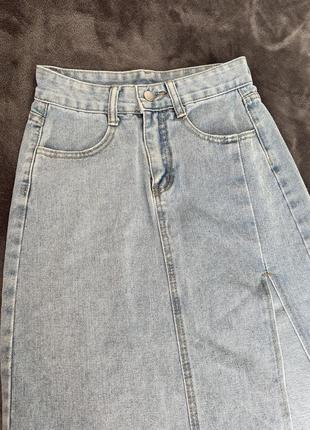Джинсова юбка міді джинсова спідниця міді джмесова спідниця з розрізом спідниця з деніму5 фото