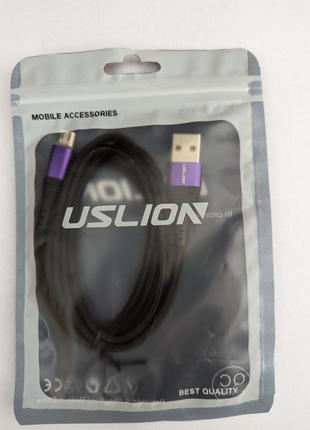 Зарядний кабель micro usb, uslion, 1м, швидка зарядка 3.0а