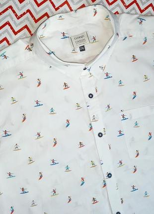 😉1+1=3 шикарная мужская белая рубашка в принт с коротким рукавом george, размер 54 - 567 фото