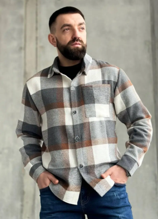 Рубашка-куртка мужская байка шерсть с карманами m, l, xl av5-10330iве8 фото