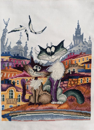 Картина вишита хрестиком ''міські коти''2 фото