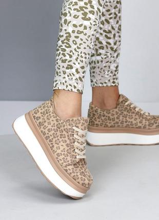 Шикарные кроссовки женские принт, дизайн леопарда, бежевые, доступные в замше 36,37,39,40,41,382 фото