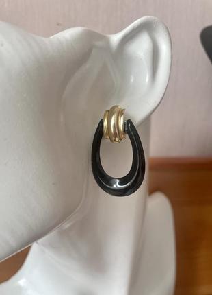 Винтажные серьги черные золотистые кольца американский винтаж6 фото