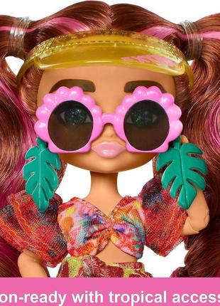 Кукла барби экстра пляжный образ, с розовыми косичками в купальнике, саронге и аксессуарах hpb184 фото