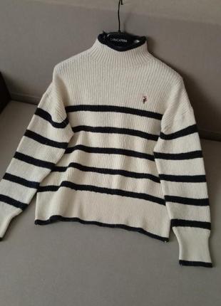 Шерстяной свитер полосатый ,в полоску с горлом шерсть оверсайз1 фото
