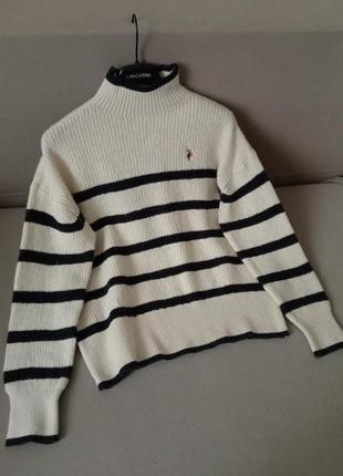 Вовняний светр смугастий, у смужку з горлом шерсть оверсайз3 фото