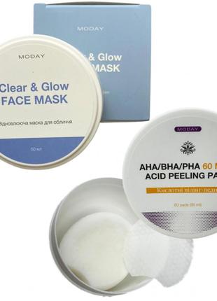 Набір глибокого очищення шкіри відновлююча маска-антистрес для обличчя та кислотні пілінг-педи для обличчя
