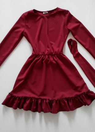 Плаття з рюшами gepur червоне бордове (марсала)4 фото
