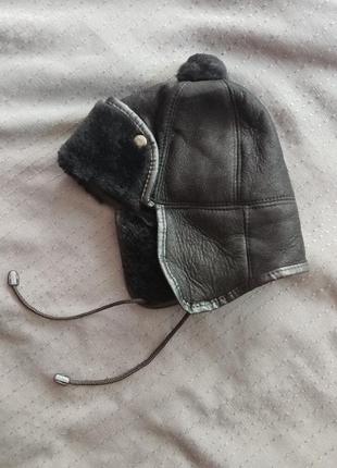 Новая нвтуральная детская шапка из дубляжа кожаная на меху ушанка шапочка зимняя