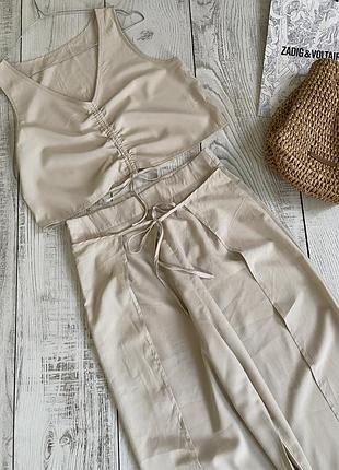 Бежевый летний костюм shein pp s