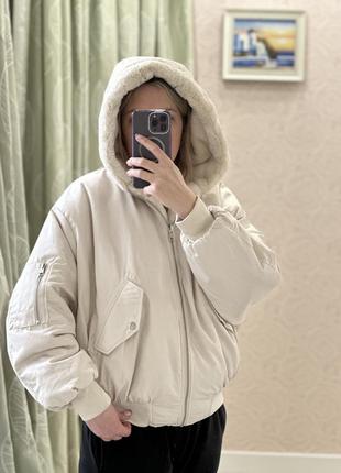 Двусторонний бомбер искусственный мех zara l-xl новый без бирки2 фото
