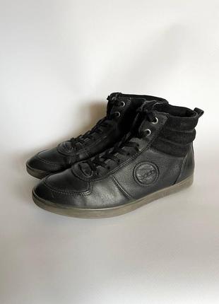 Кроссовки хайтопы кожаные черные ecco высокие натуральные ботинки купить цена