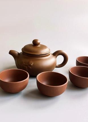 Чайний набір із коричневої глини на 4 персони ніжна сакура