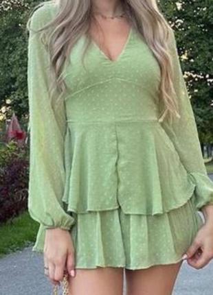 Зеленый ромпер-платье1 фото