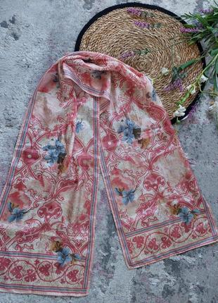 Шёлковый винтажный подписной шарфик, цветочный принт, шов роуль 🔹80-х годов liz claiborne