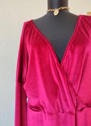 Шикарна коктейльна сукня міді ,оксамитова бордо, імітація запаху з розспіркою4 фото