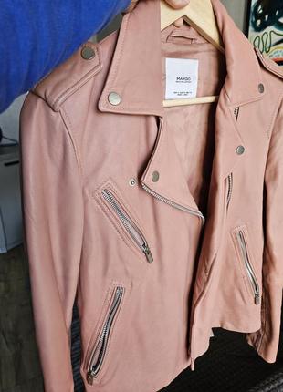 Шкіряна куртка mango рожева9 фото