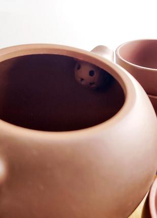 Чайный набор из коричневой глины на 4 персоны певчая птичка2 фото