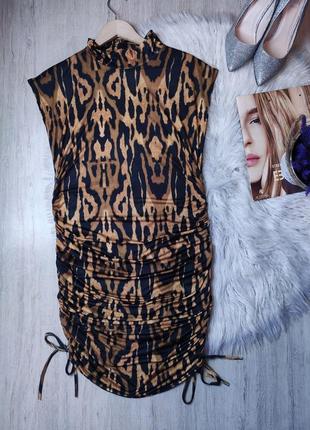 Платье леопардовое с драпировкой завязками1 фото