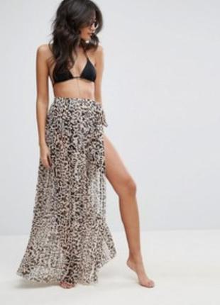 Пляжное плиссированное юбка-парео с леопардовым принтом asos(размер 36)1 фото