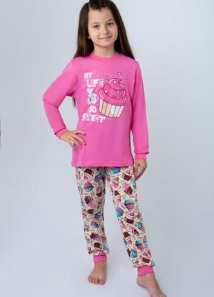 Яскрава бавовняна піжама підліткова, легка рожева піжама для дівчинки, яркая хлопковая пижама для девочки4 фото