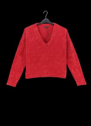 Брендовый велюровый свитер "stradivarius" красного цвета. размер м.8 фото