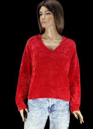 Брендовый велюровый свитер "stradivarius" красного цвета. размер м.5 фото
