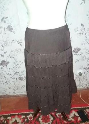 Несравненная шикарная шелковая жатая юбка макси шоколадного цвета 50-52 размер7 фото