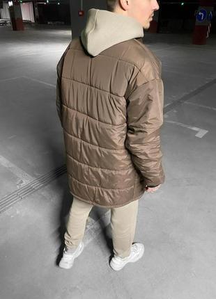 Модная зимняя куртка stone island | стильная длинная куртка без капюшона | однотонный коричневый пуховик xl3 фото