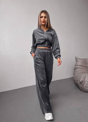 Жіночий велюровий костюм трійка, штани палаццо