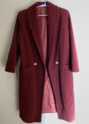 Вовняне пальто винного кольору3 фото