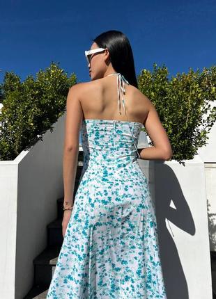 Распродажа 🏷 хлопковое летнее платье сарафан миди с разрезом открытыми плечами в цветочный принт3 фото