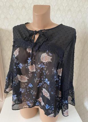 Красива шифонова блуза у стилі бохо блуза з мереживом2 фото