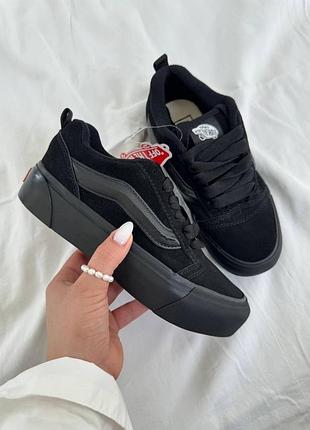Крутейшие женские кеды на платформе vans knu skool full black platform чёрные