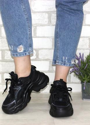 Стильні чорні кросівки з сіточкою для дівчат на масивній високій підошві весняні-осінні,демісезон8 фото