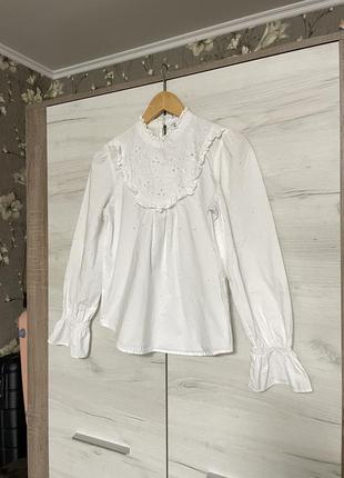 Блуза рубашка белая вышивка zara