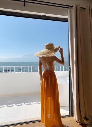 Жовта літня сукня сарафан пляжна у відпустку на пляж довга міді з розрізами шифонова5 фото