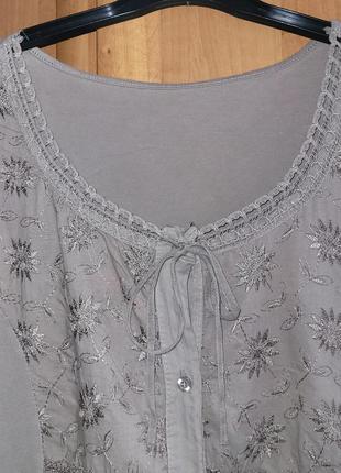Женская коттоновая футболка-блуза с кружевом р 50-52 итальялия4 фото
