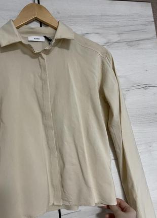 Блуза рубашка бежевая молочная укороченная с завязками2 фото