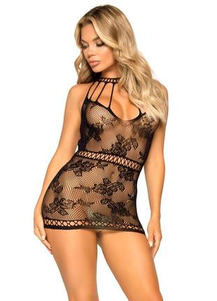 Ажурна сукня-сітка leg avenue lace mini dress with cut-outs, one size (black)5 фото