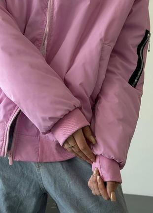 Розовый бомбер 💕 женский розовый бомбер 💕 стильный бомбер с подкладкой 💕 куртка на весну
