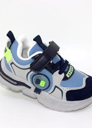 Дитячі синьо-блакитні кросівки на липучках для хлопчика1 фото