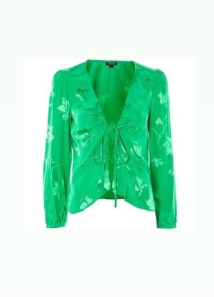 Жаккардовая блуза topshop сатин зелёная м1 фото