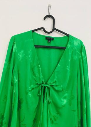 Жаккардовая блуза topshop сатин зелёная м2 фото