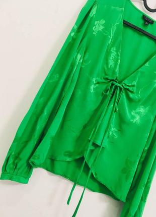 Жаккардовая блуза topshop сатин зелёная м3 фото