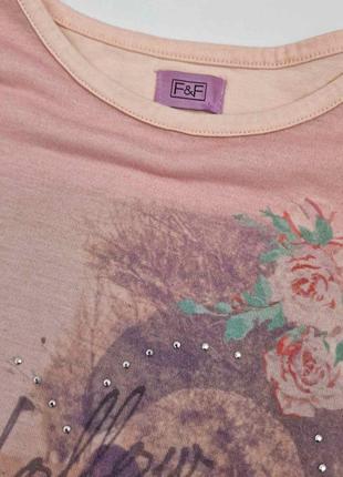Летняя брендовая футболка девочке f&f принт цветы сердце3 фото