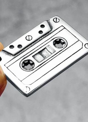 Мужской кулон подвеска с цепочкой cassette на шею из медицинской стали под серебро с аудиокассетой6 фото