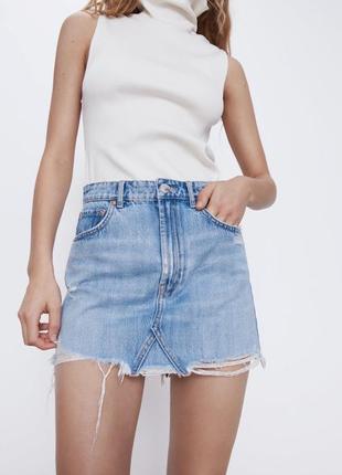 Zara джинсовая мини юбка l1 фото